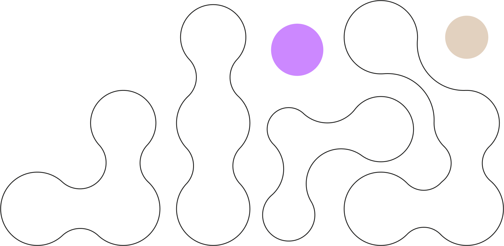 A image of a concrete sphere, balanced between two other larger spheres